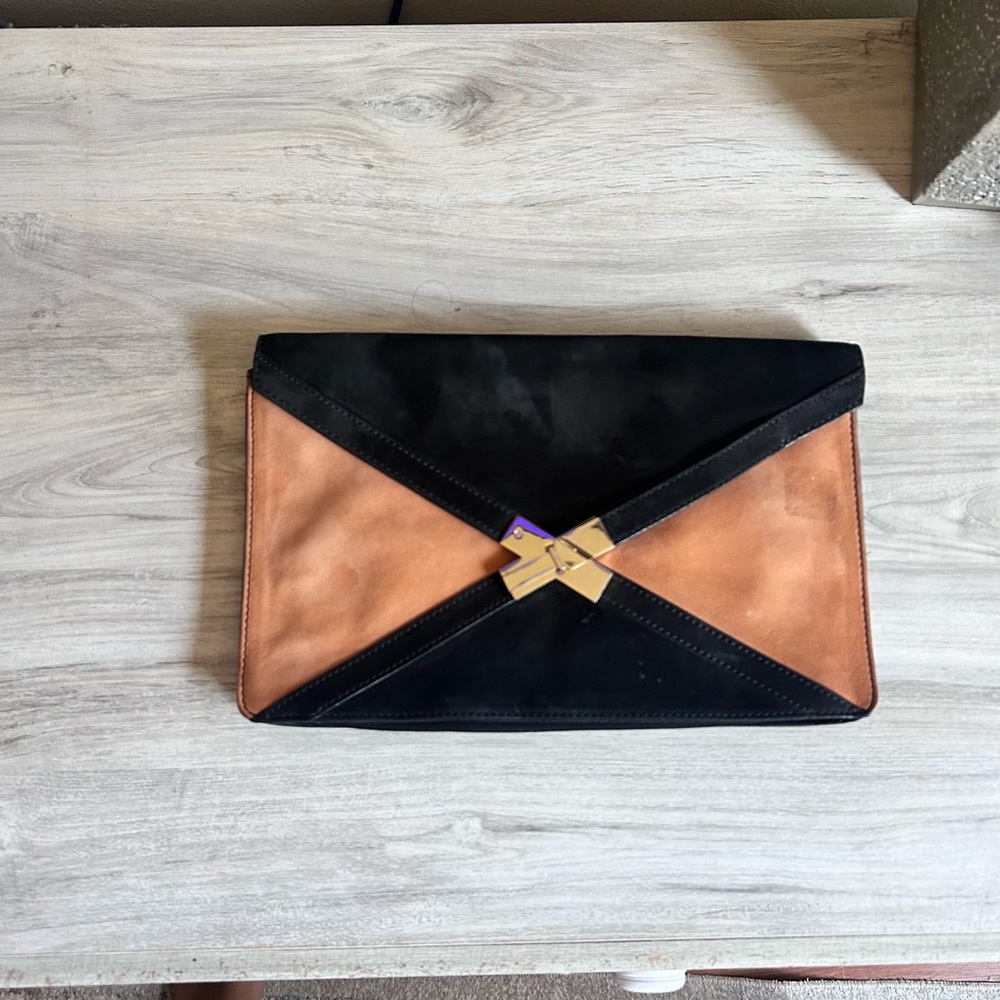 Reiss Black and Tan Geometric Clutch
